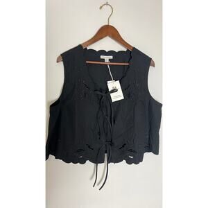 Free Assembly Black Cropped Tie Front Embroidered Top Size XL